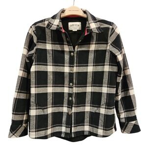 ORVIS Women's Plaid Button Up Shirt Jacket Shacket Black Cream Pink Size S